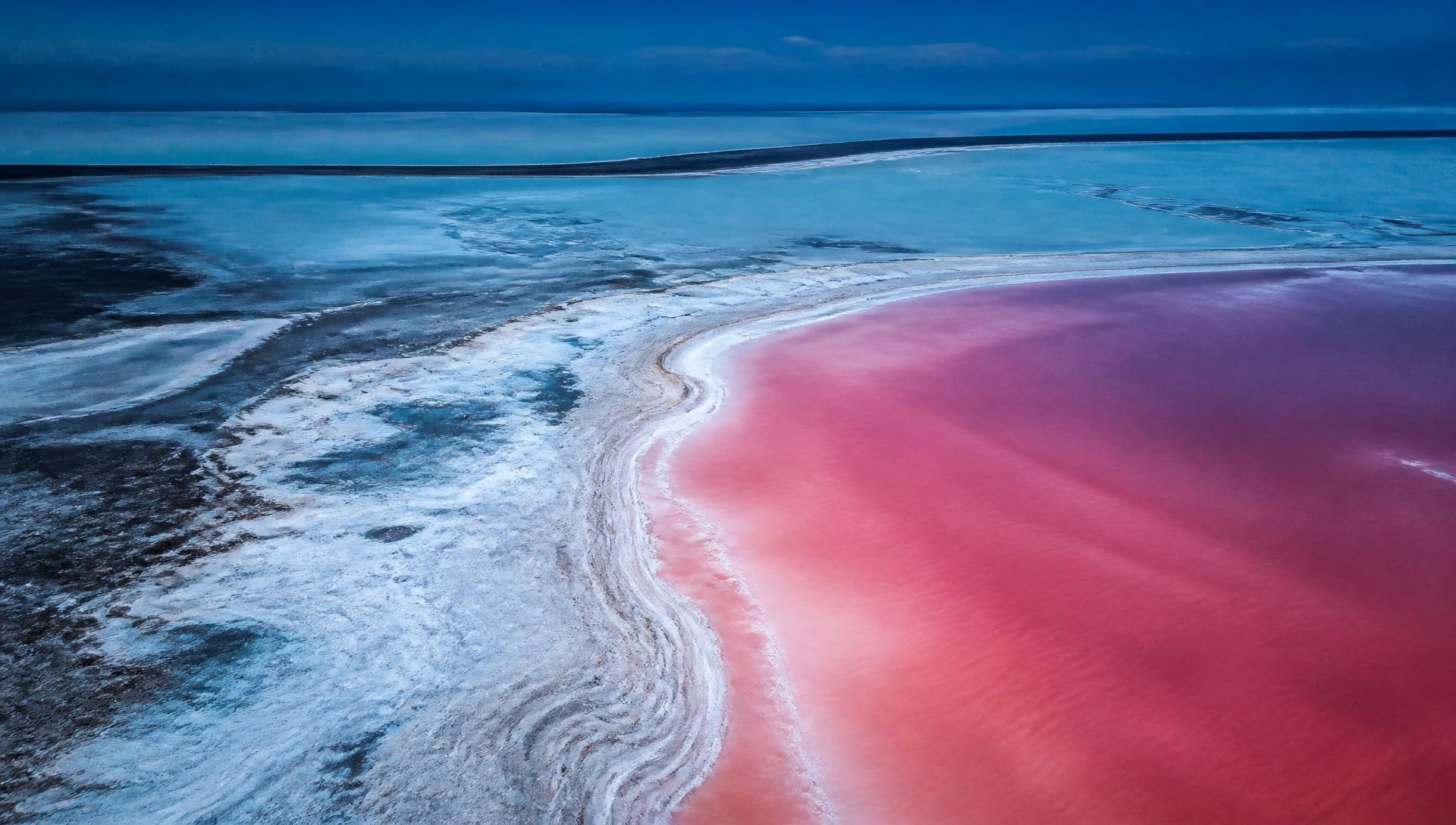 Aerial view of a hypersaline salt lake where Brinova Bio Artemia cysts are harvested