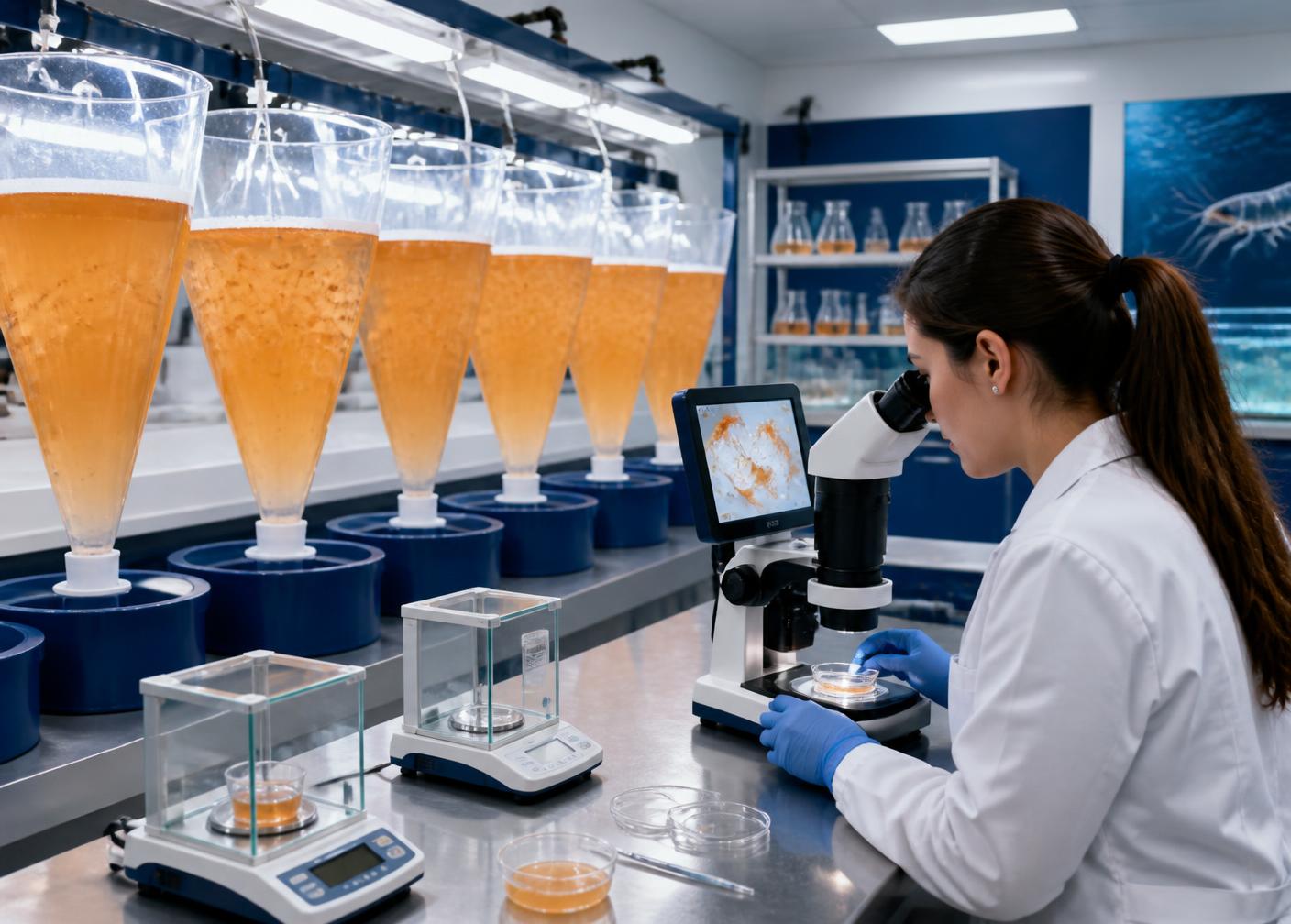 Brinova Bio technician performing hatch-rate testing in the quality laboratory
